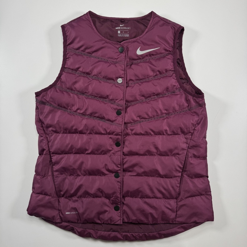 NIKE Aeroloft Sleeveless Quilted Golf Snap Vest Womens Medium Purple Lightweight